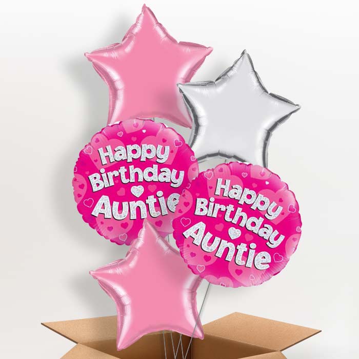 Pink Heart Happy Birthday Auntie Balloon in a Box - 5 Balloon | Small Indoor Plants
