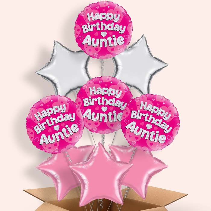 Pink Heart Happy Birthday Auntie Balloon in a Box - 9 Balloon | Small Indoor Plants