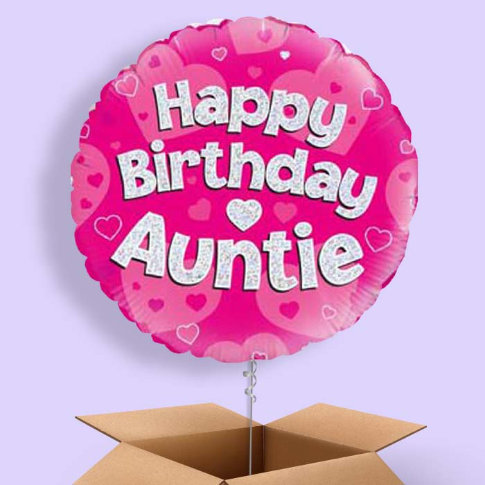 Pink Heart Happy Birthday Auntie Balloon in a Box - 1 Balloon | Small Indoor Plants