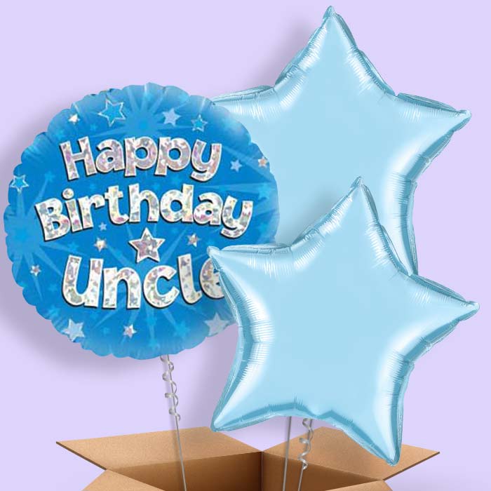 Happy Birthday Uncle Balloon in a Box - Blue Star - 3 Balloon | Small Indoor Plants