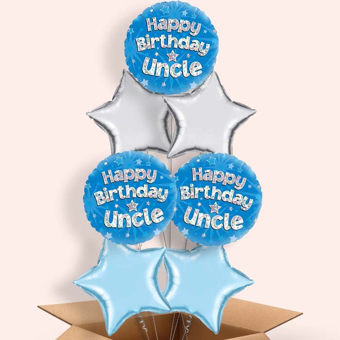 Happy Birthday Uncle Balloon in a Box - Blue Star - 7 Balloon | Small Indoor Plants