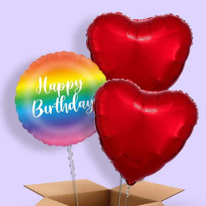 Rainbow Ombre Happy Birthday Balloon in a Box - 3 Balloon | Small Indoor Plants