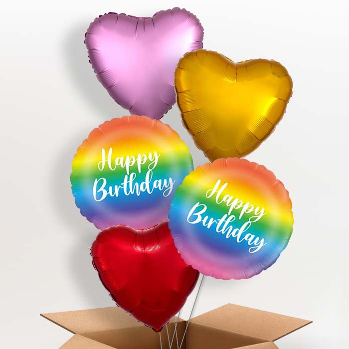 Rainbow Ombre Happy Birthday Balloon in a Box - 5 Balloon | Small Indoor Plants