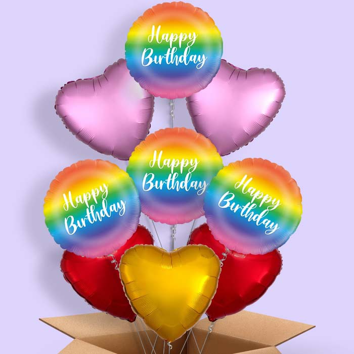 Rainbow Ombre Happy Birthday Balloon in a Box - 9 Balloon | Small Indoor Plants