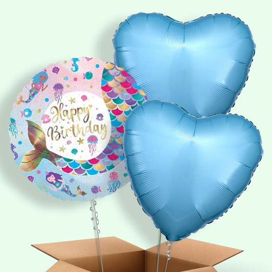 Happy Birthday Mermaid Tail Balloons in a Box - 3 Balloon | Small Indoor Plants