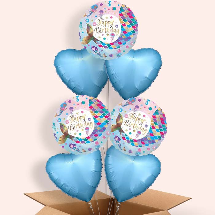 Happy Birthday Mermaid Tail Balloons in a Box - 7 Balloon | Small Indoor Plants
