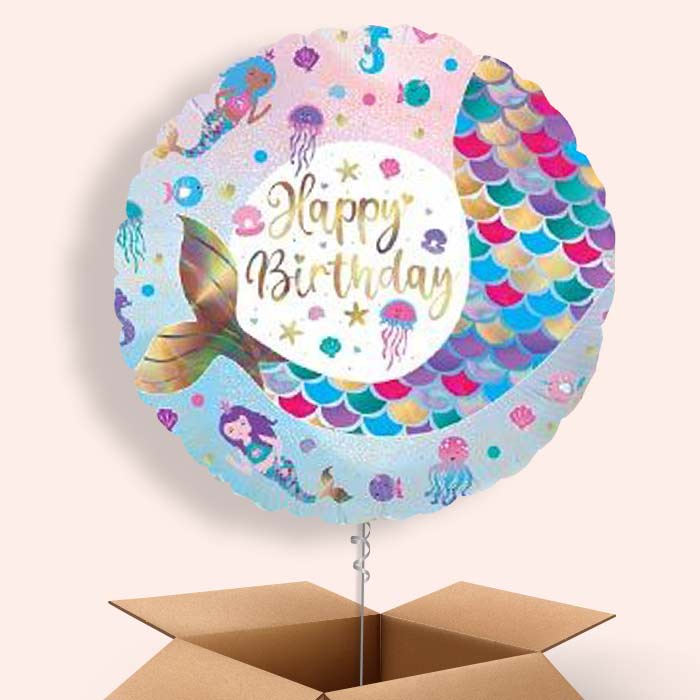Happy Birthday Mermaid Tail Balloons in a Box - 1 Balloon | Small Indoor Plants
