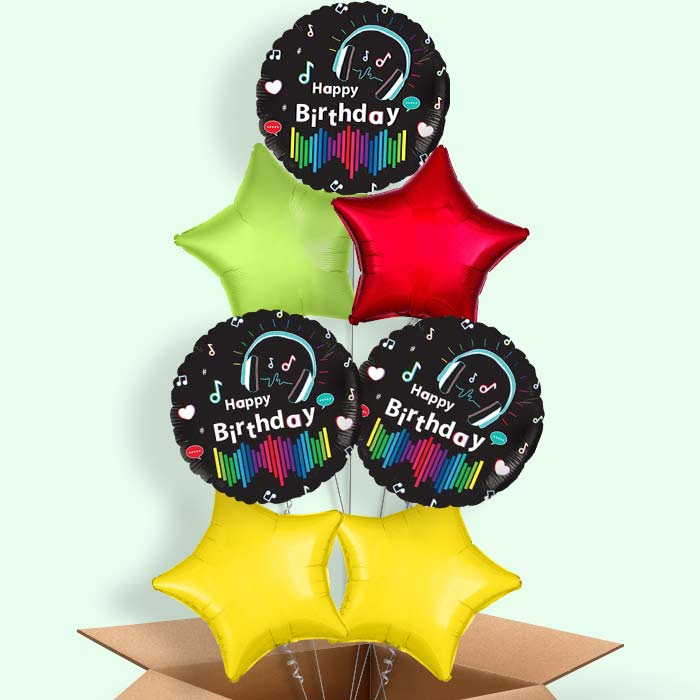 Music Birthday Balloons in a Box Inflated with Helium - 7 Balloon | Small Indoor Plants