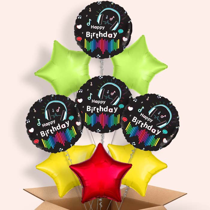 Music Birthday Balloons in a Box Inflated with Helium - 9 Balloon | Small Indoor Plants