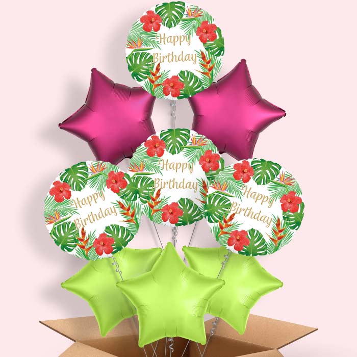 Tropical Balloons in a Box - Happy Birthday - 9 Balloon | Small Indoor Plants