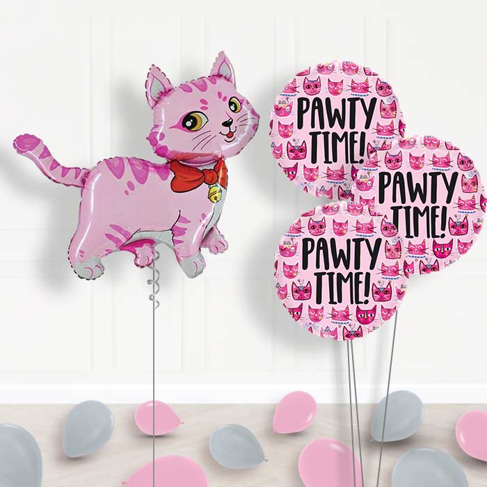 Party Cat Inflated Helium Balloons Delivered - Themed Bouquet and Latex | Small Indoor Plants