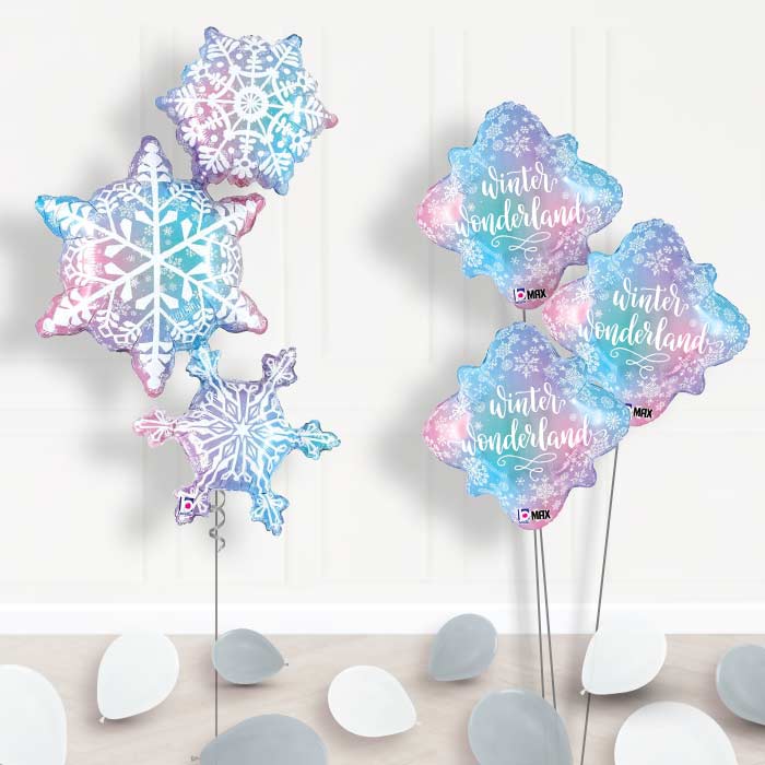 Snowflake Christmas Helium Balloon Bouquet Delivered - Themed Bouquet and Latex | Small Indoor Plants
