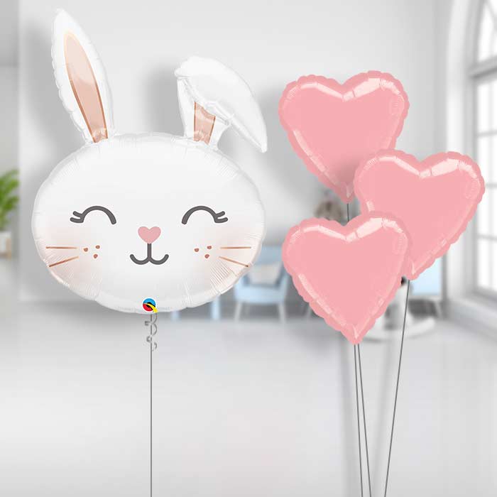 Bunny Rabbit Balloon Bouquet - Plain Bouquet | Small Indoor Plants