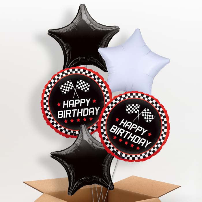 Chequered Flag Birthday Balloon in a Box - 5 Balloon | Small Indoor Plants
