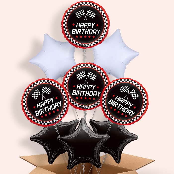 Chequered Flag Birthday Balloon in a Box - 9 Balloon | Small Indoor Plants