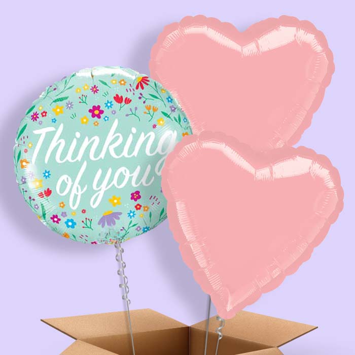 Floral Thinking of You 3 Balloon Bunch in a Box