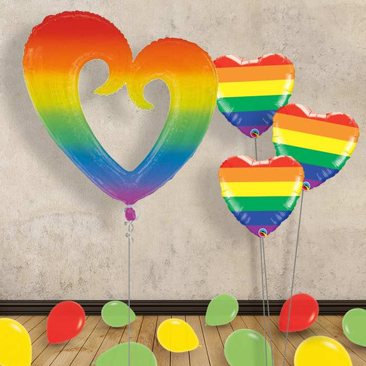 Rainbow Heart Inflated Helium Balloons Delivered - Themed Bouquet and Latex | Small Indoor Plants