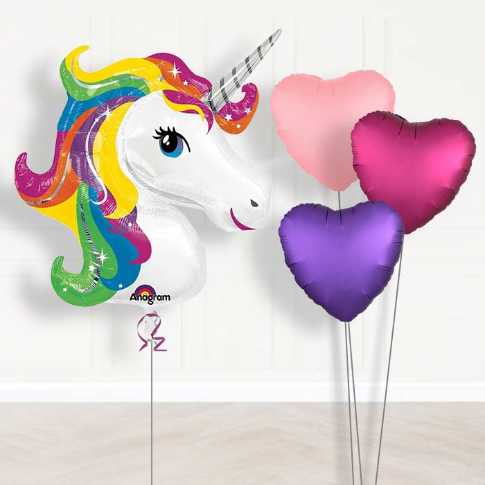 Rainbow Unicorn Balloon Bouquet in a Box - Plain Bouquet | Small Indoor Plants