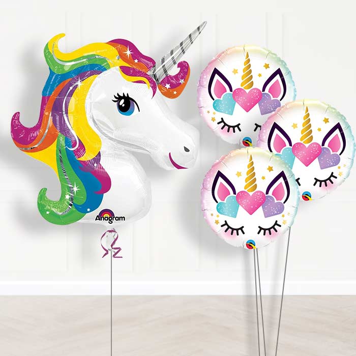 Rainbow Unicorn Balloon Bouquet in a Box - Themed Bouquet | Small Indoor Plants
