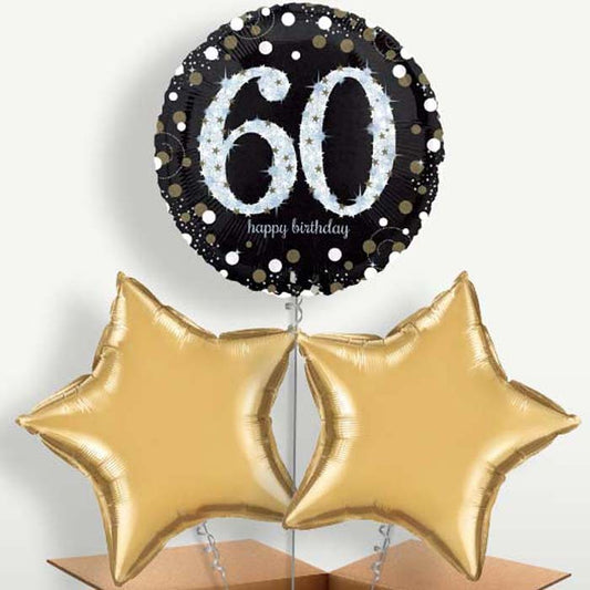 Gold 60th Birthday Trio Balloon Bunch inflated with Helium | Small Indoor Plants