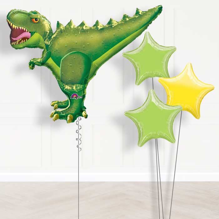 Green T-Rex Dinosaur Helium Balloon Delivered - Plain Bouquet | Small Indoor Plants