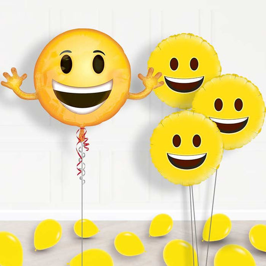 Smiling Emoji Balloon Bouquet in a Box Gift - Themed Bouquet and Latex | Small Indoor Plants