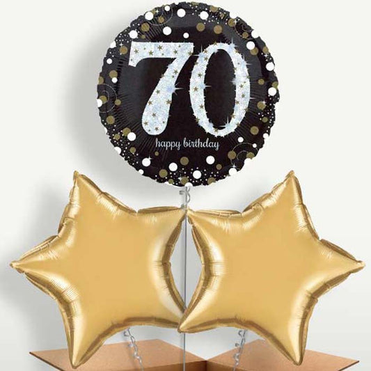 Gold & Black 70th Birthday Trio Balloon Bunch | Small Indoor Plants