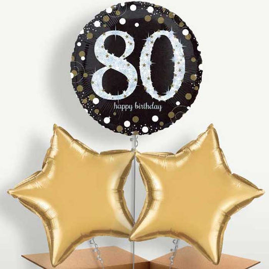 Gold 80th Birthday Bunch of Balloons inflated with Helium | Small Indoor Plants