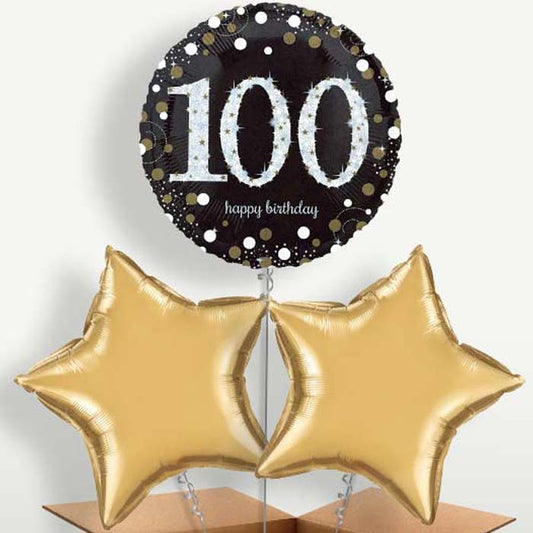 Gold & Black 100th Birthday Trio Balloon Bunch | Small Indoor Plants
