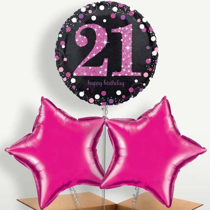 Pink 21st Birthday Balloon Bunch inflated with Helium | Small Indoor Plants