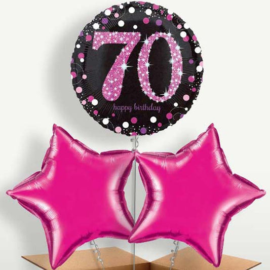 Pink Sparkle Happy 70th Birthday Balloon Bunch | Small Indoor Plants