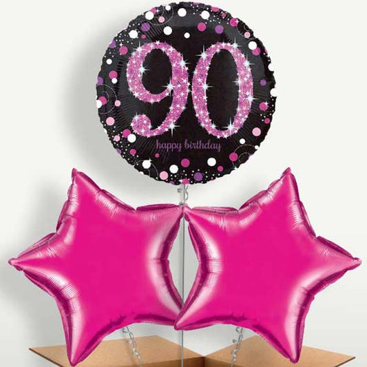Pink Sparkle Happy 90th Birthday Balloon Bunch | Small Indoor Plants