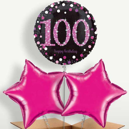 Pink Sparkle 100th Birthday Balloon Bunch | Small Indoor Plants