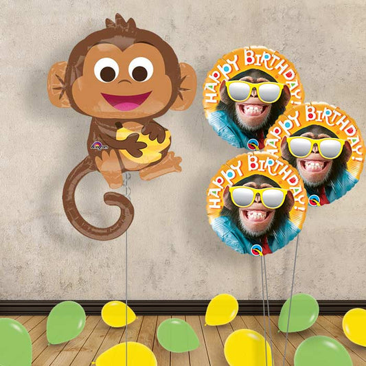 Monkey Helium Balloon Bouquet Delivered - Themed Bouquet and Latex | Small Indoor Plants