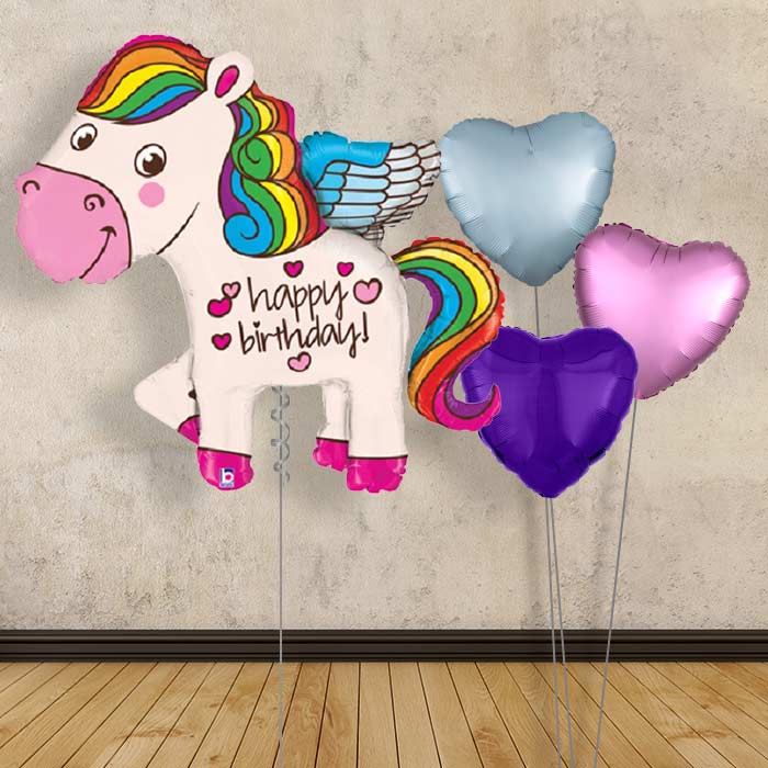 Unicorn Birthday Balloon Bouquet Delivered - Plain Bouquet | Small Indoor Plants