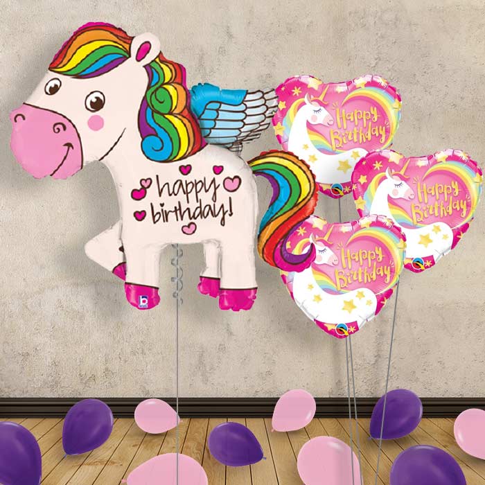 Unicorn Birthday Balloon Bouquet Delivered - Themed Bouquet and Latex | Small Indoor Plants