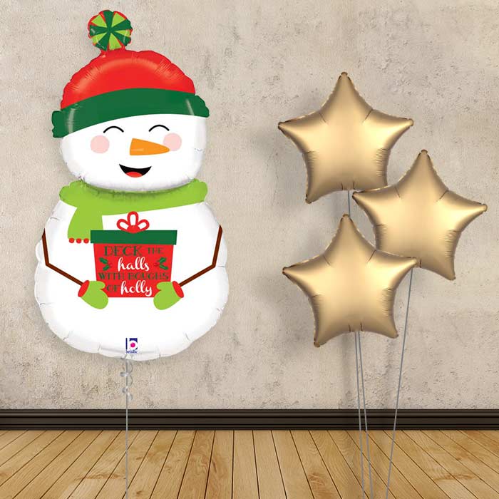 Snowman Balloon Bouquet Christmas Helium Balloons Delivered - Plain Bouquet | Small Indoor Plants