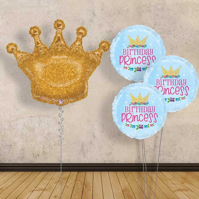 Gold Crown Inflated Helium Balloons Delivered - Themed Bouquet | Small Indoor Plants
