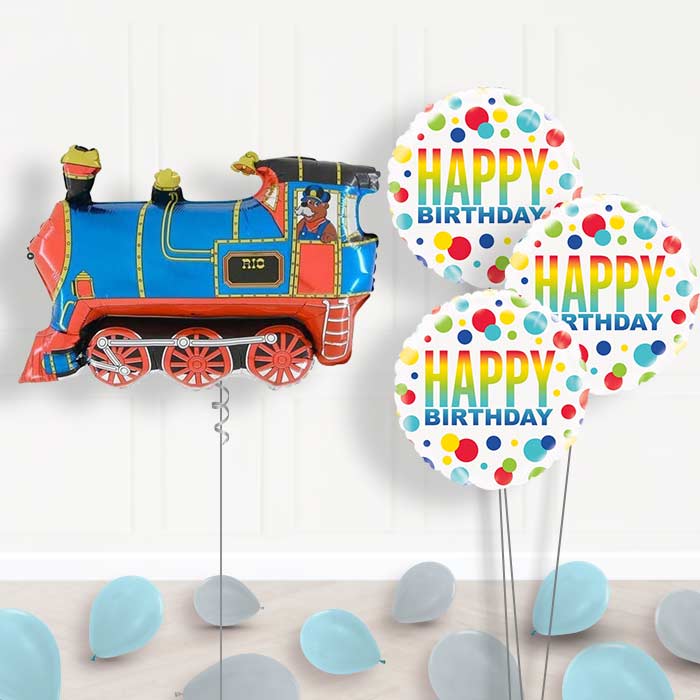 Train Birthday Balloon Bouquet Helium Balloons Delivered - Themed Bouquet and Latex | Small Indoor Plants