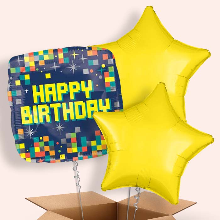 Pixel Balloon in a Box - Happy Birthday - 3 Balloon | Small Indoor Plants