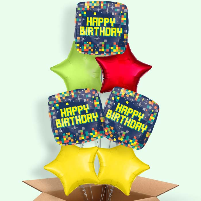 Pixel Balloon in a Box - Happy Birthday - 7 Balloon | Small Indoor Plants