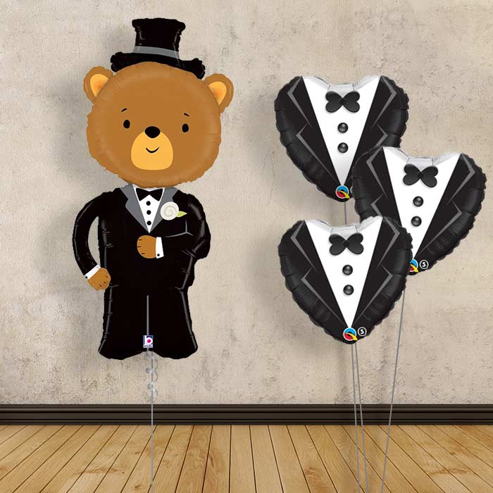 Groom Balloon Bouquet in a Box - Bear - Themed Bouquet | Small Indoor Plants