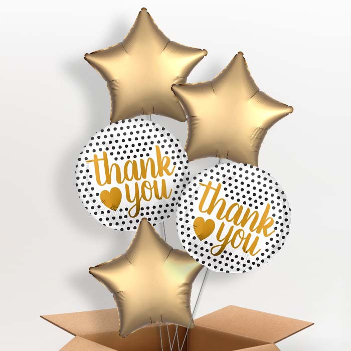 Black and Gold Thank You Balloons in a Box - 5 Balloon | Small Indoor Plants