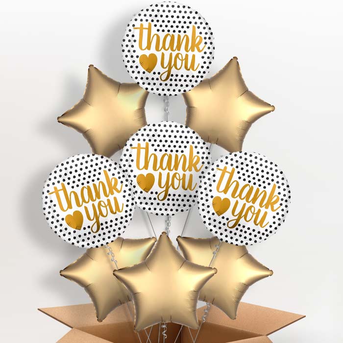 Black and Gold Thank You Balloons in a Box