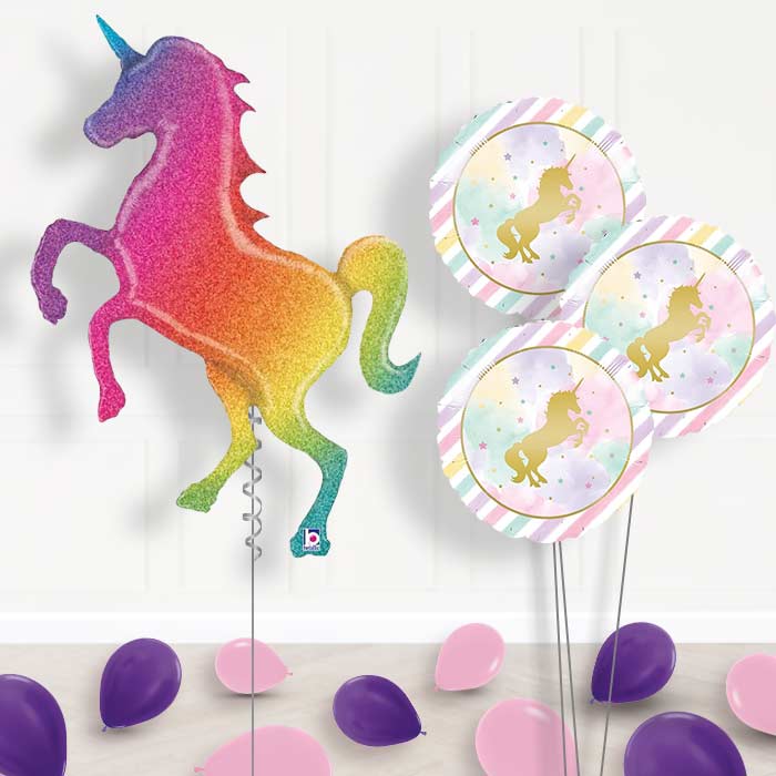 Shaped Unicorn Balloon Bouquet in a Box - Themed Bouquet and Latex | Small Indoor Plants