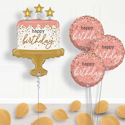Birthday Cake Helium Balloon Bouquet in a Box - Themed Bouquet and Latex | Small Indoor Plants