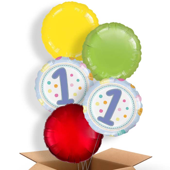 Pastel Dots 1st Birthday Helium Balloons Delivered - 5 Balloon | Small Indoor Plants