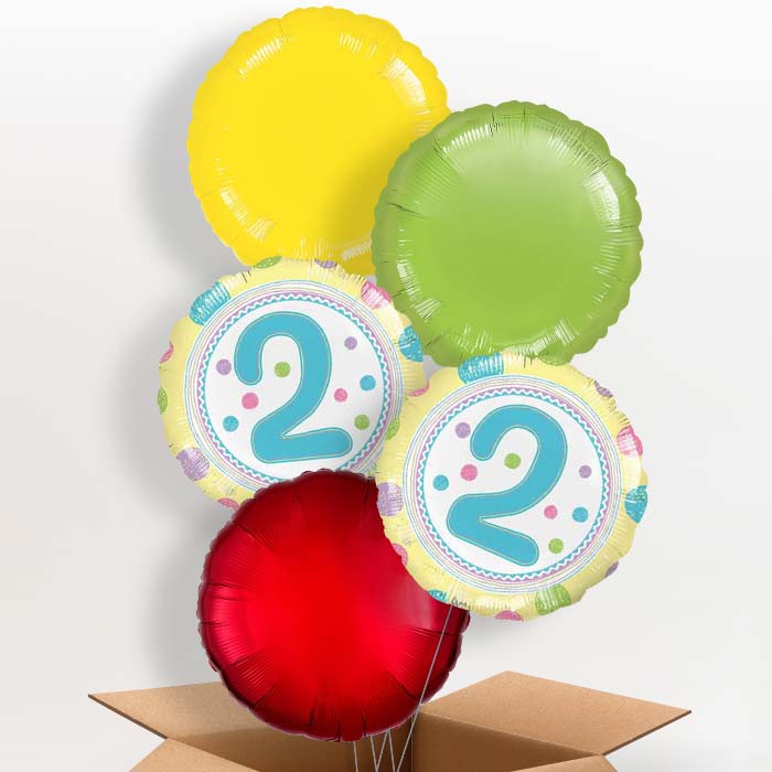 2nd Birthday Colourful Spots Balloon in a Box - 5 Balloon | Small Indoor Plants