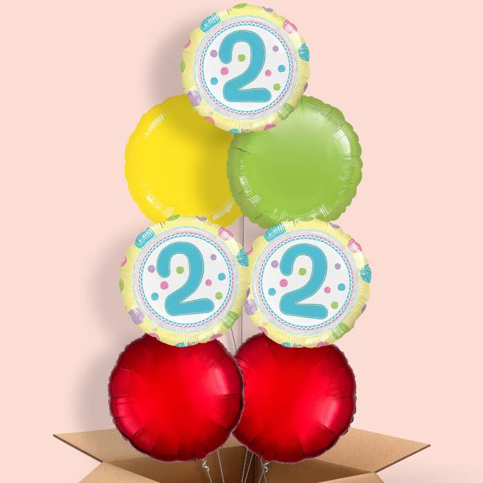 2nd Birthday Colourful Spots Balloon in a Box - 7 Balloon | Small Indoor Plants