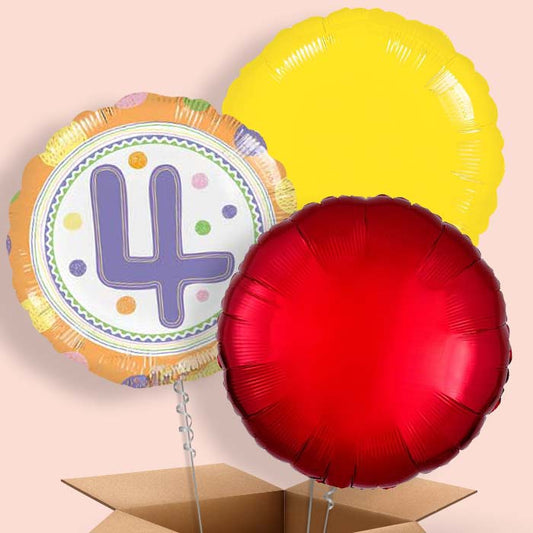 4th Birthday Colourful Spots Balloon in a Box - 3 Balloon | Small Indoor Plants